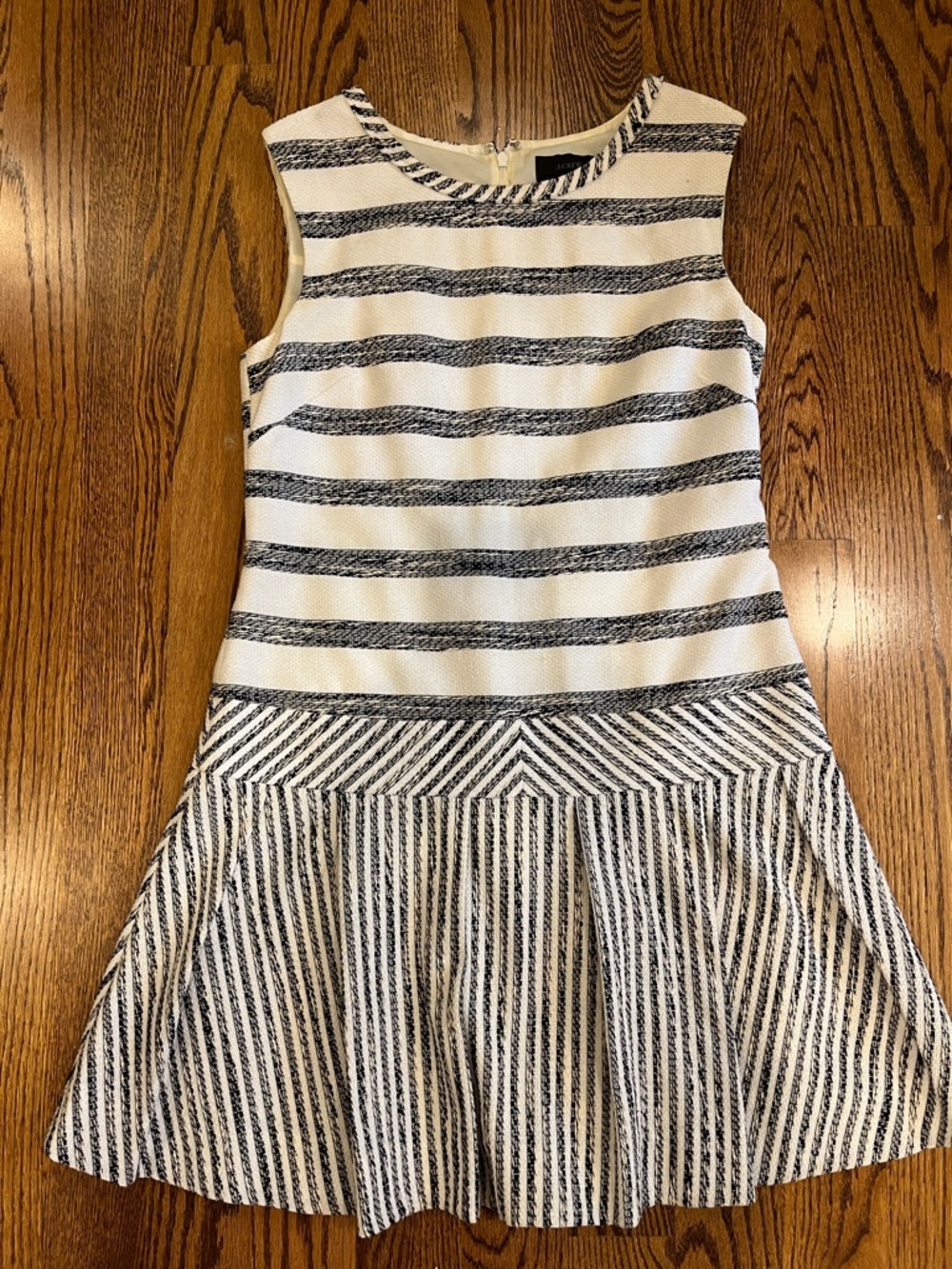 J. Crew White and Navy Striped Midi Dress